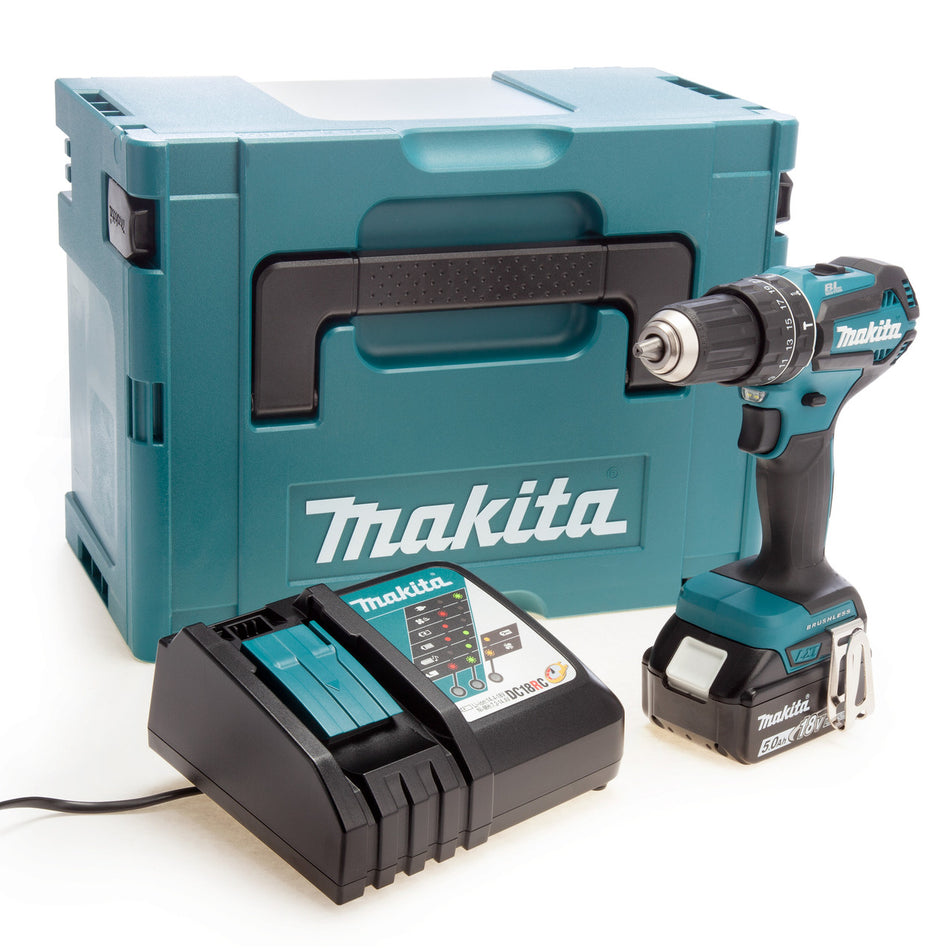 Makita DHP485 18V LXT Brushless Combi Drill (1 x 5.0Ah Battery) in MakPac Case