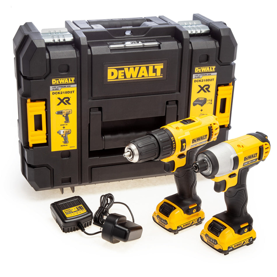 Dewalt DCK218D2T 12V XR Combi Drill & Impact Driver Twin Pack (2 x 2.0Ah Batteries) in TSTAK Case