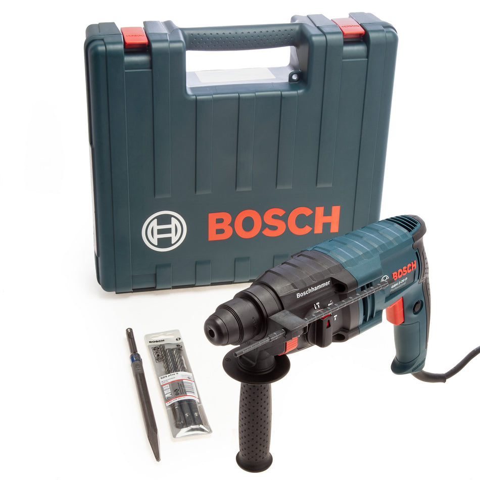 Bosch GBH220D SDS+ Rotary Hammer 2kg in Case with 1 Chisel + 3 Drills (110V)