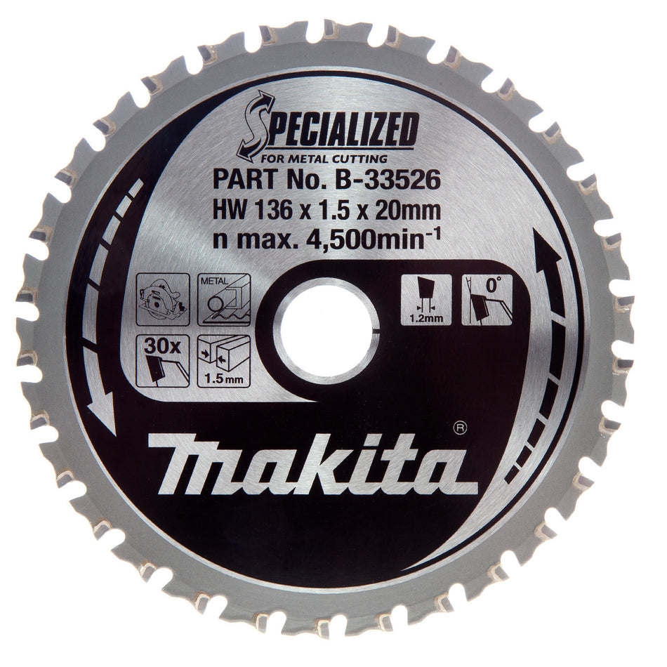 Makita B-33526 Specialized Circular Saw Blade for Metal Cutting 136mm x 20mm x 30T