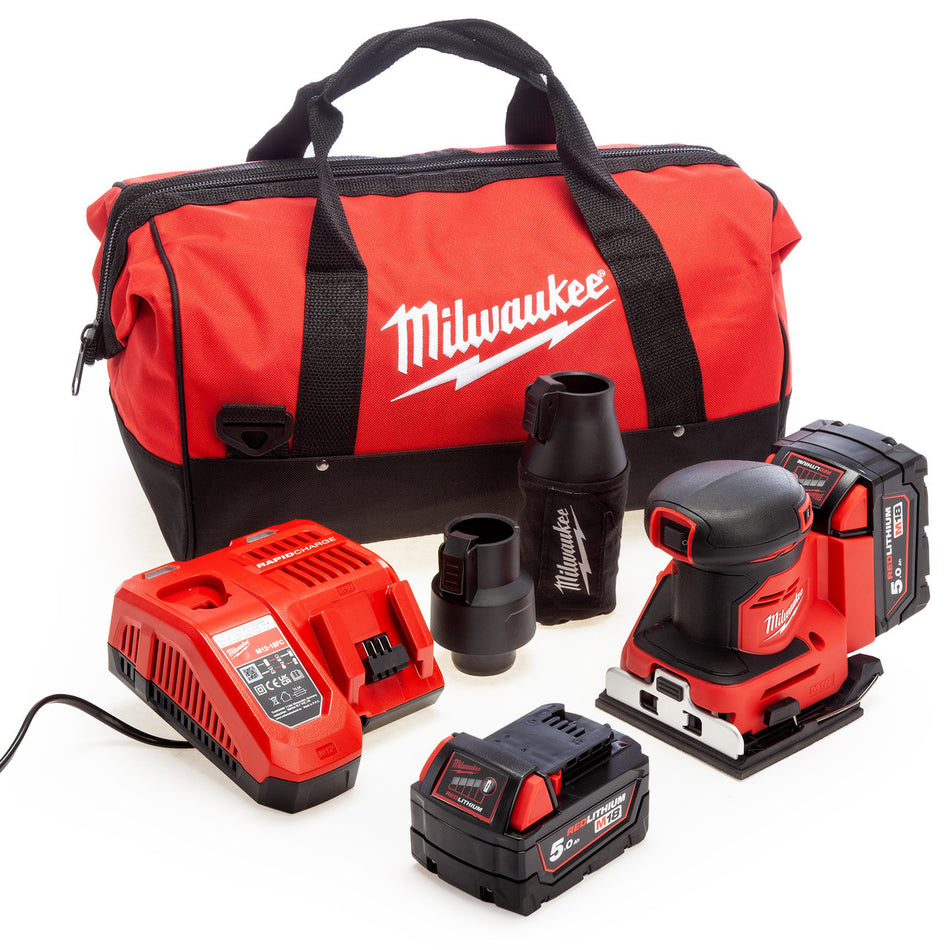 Milwaukee M18 BQSS 1/4 Sheet Sander (2 x 5.0Ah Batteries)