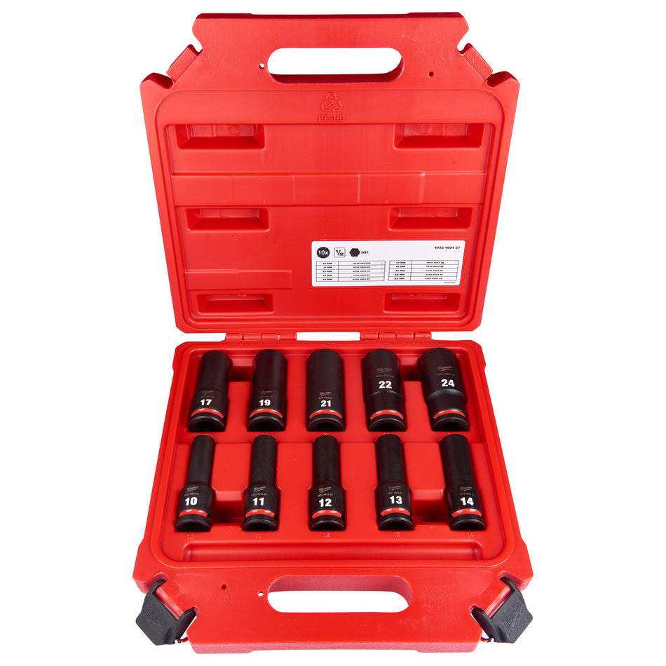 Milwaukee 4932480457 1/2" Shockwave Impact Duty Deep Socket Set (10 Piece)