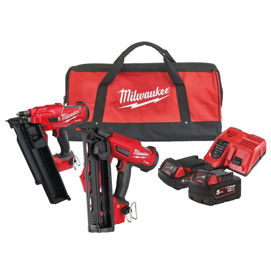 Milwaukee M18 FPP2BE-522B FUEL Framing/Finishing Nailer Twin Pack (1 x 5.0ah + 1 x 2.0Ah Batteries)