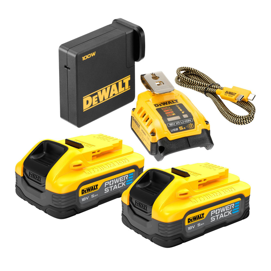 Dewalt DCB094H2 Powerstack Charging Kit with USB Adaptor (2 x 5.0Ah Batteries)
