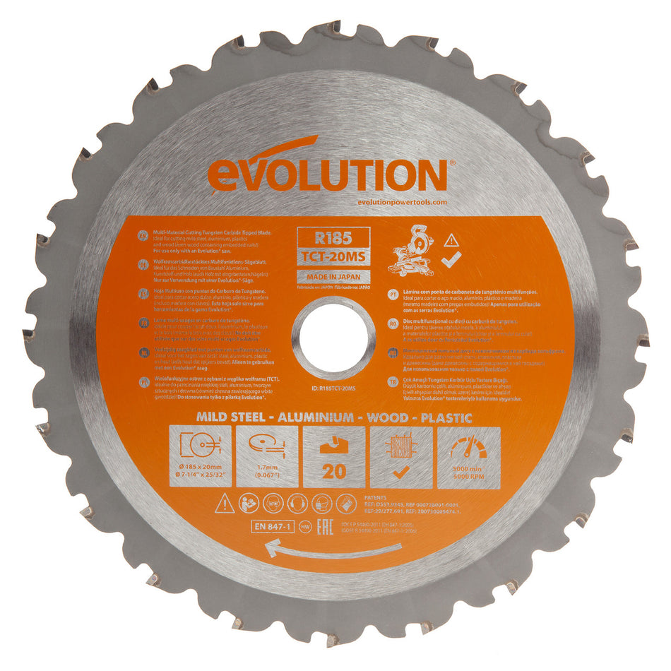 Evolution R185 TCT-20CS Circular Saw Blade for Multi-Material 185 x 20mm x 20T