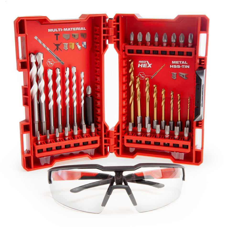 Milwaukee 4932492890 Shockwave Impact Duty Screwdriver & Drill Bit Set (39 Pce) with Safety Glasses