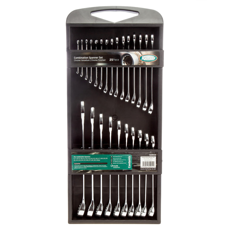 Kamasa 55944 Metric Combination Spanner Set in Tray (25 Piece)