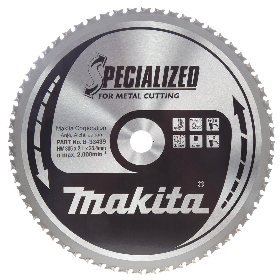 Makita B-33439 Specialized Circular Saw Blade for Metal Cutting 305mm x 25.4mm x 60T