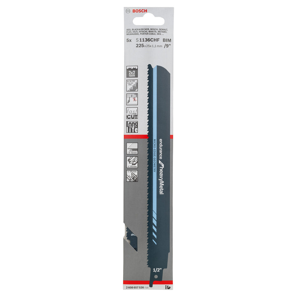 Bosch S1136CHF Endrance for Heavy Metal Reciprocating Saw Blades 225mm (5 Pack)