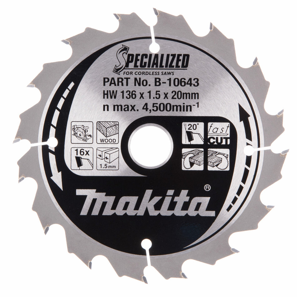 Makita B-10643 Specialized Circular Saw Blade for Wood 136 x 20mm x 16T