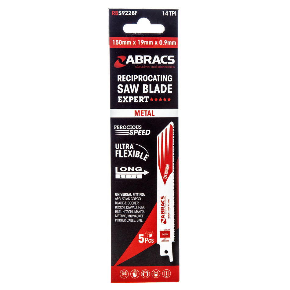 Abracs RBS922BF Expert Reciprocating Saw Blades for Metal (Pack Of 5)