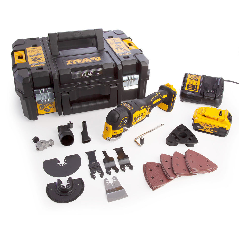 Dewalt DCS355P1 18V XR Brushless Multi Tool, Accessories & TSTAK Case (1 x 5.0Ah Battery)