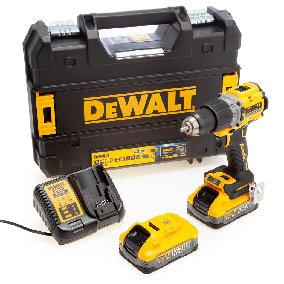 Dewalt DCD805H2T 18V XR Compact Brushless Combi Drill (2 x 5.0Ah Powerstack Batteries)