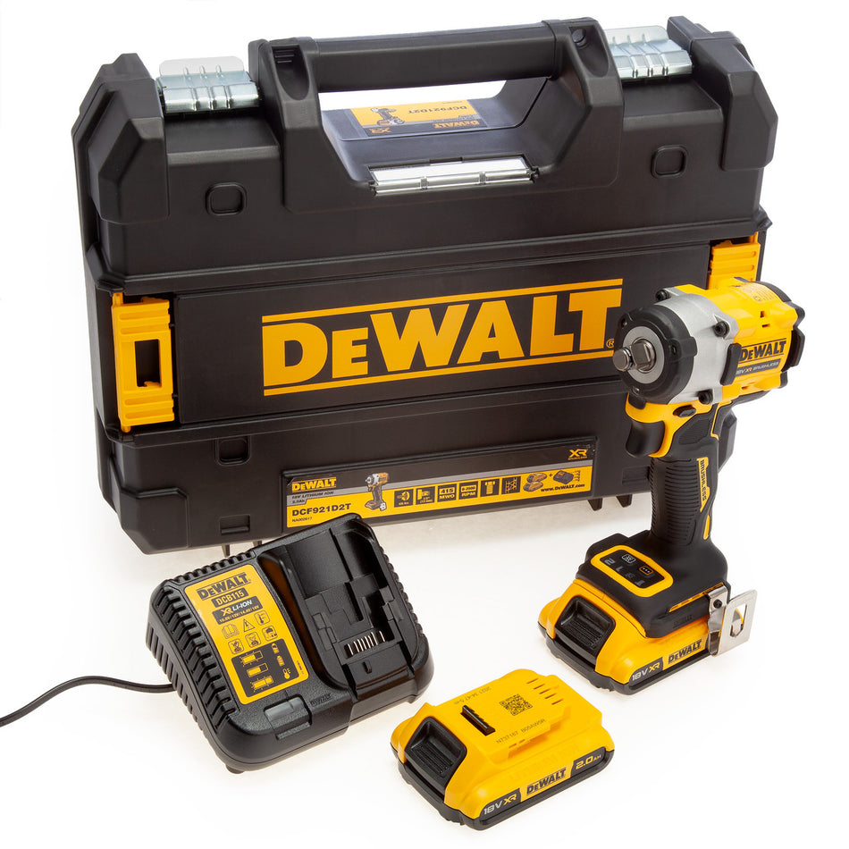 Dewalt DCF921D2T 18V XR 1/2" Brushless Impact Wrench (2 x 2.0Ah Batteries) in TSTAK Case