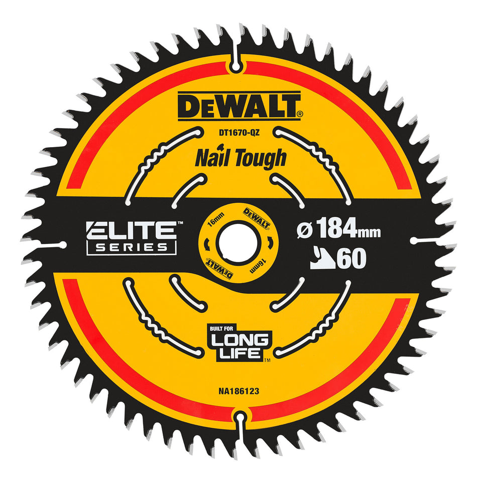 Dewalt DT1670 ELITE Circular Saw Blade Nail Tough 184mm x 16mm 60T